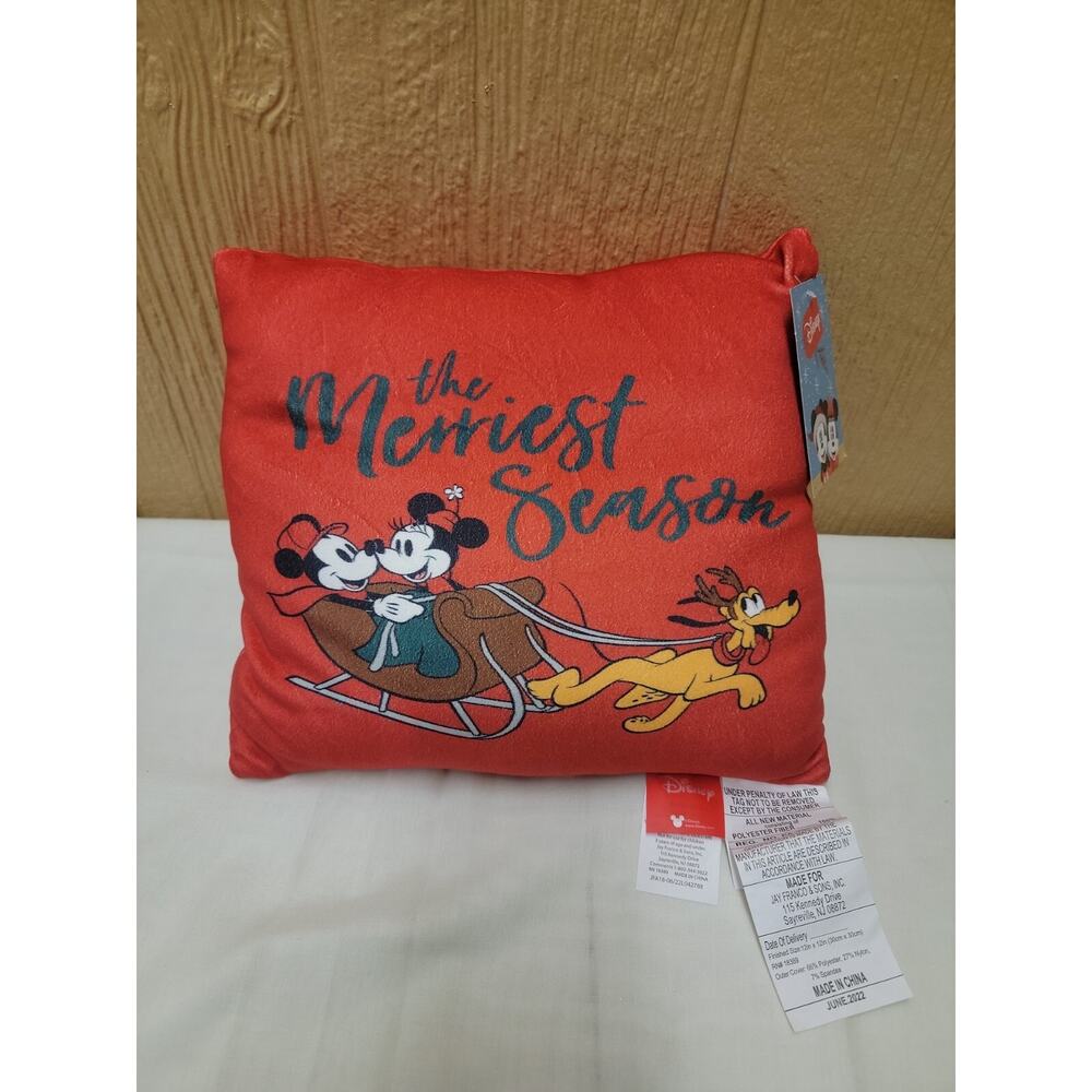Mickey & Minnie Mouse with Pluto The Merriest Season 12" x 12" Squishy Pillow